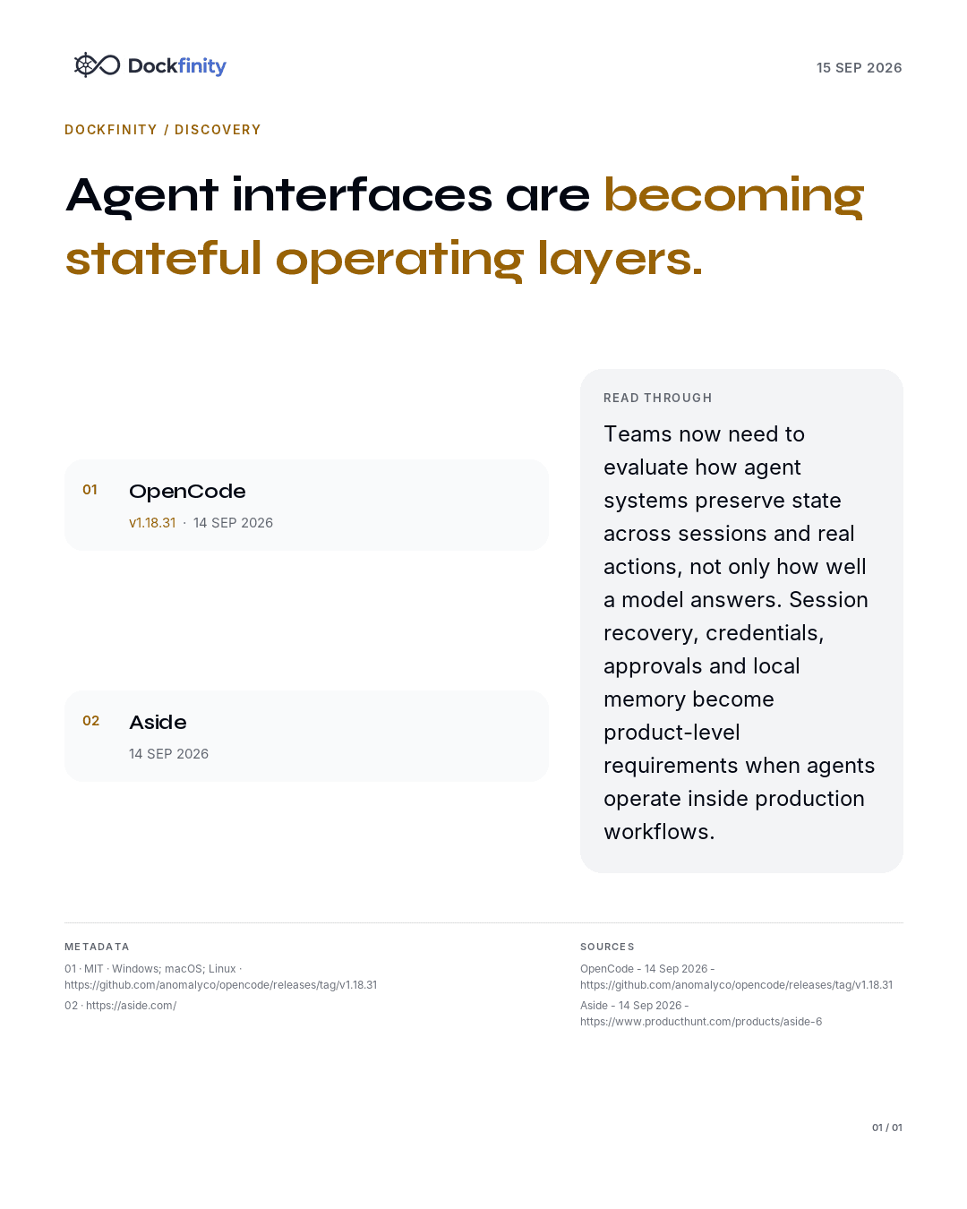 Agent interfaces become stateful operating layers — the card published on 15 September 2026